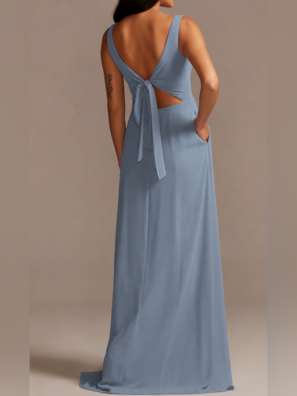 David's Bridal Dusty Blue Sleeveless Maxi Gown